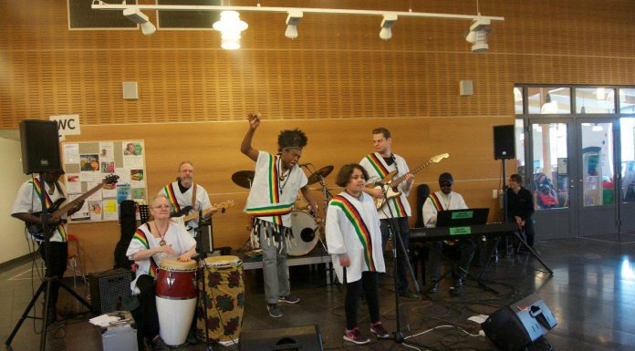 Jesina Chikutu foreground leads the Swedish based Zimbabwe Traditional Unity Band during a performance in EUrope